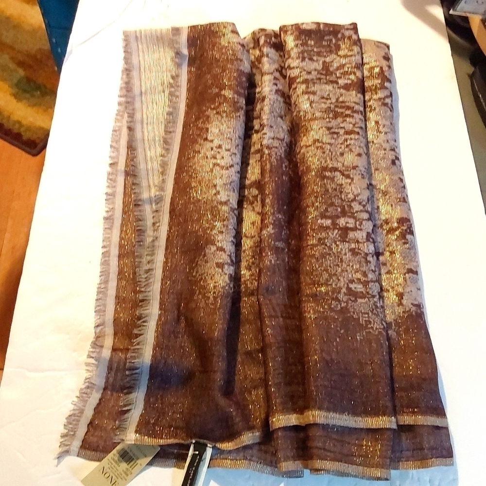 Ann Taylor Brownish Taupe Metallic Gold Shimmer Oversized Scarf Wrap Shawl FLAW